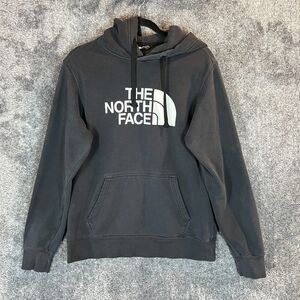 THE NORTH FACE Hoodie Mens Small Black Pullover Spell Out Logo Kangaroo Pocket